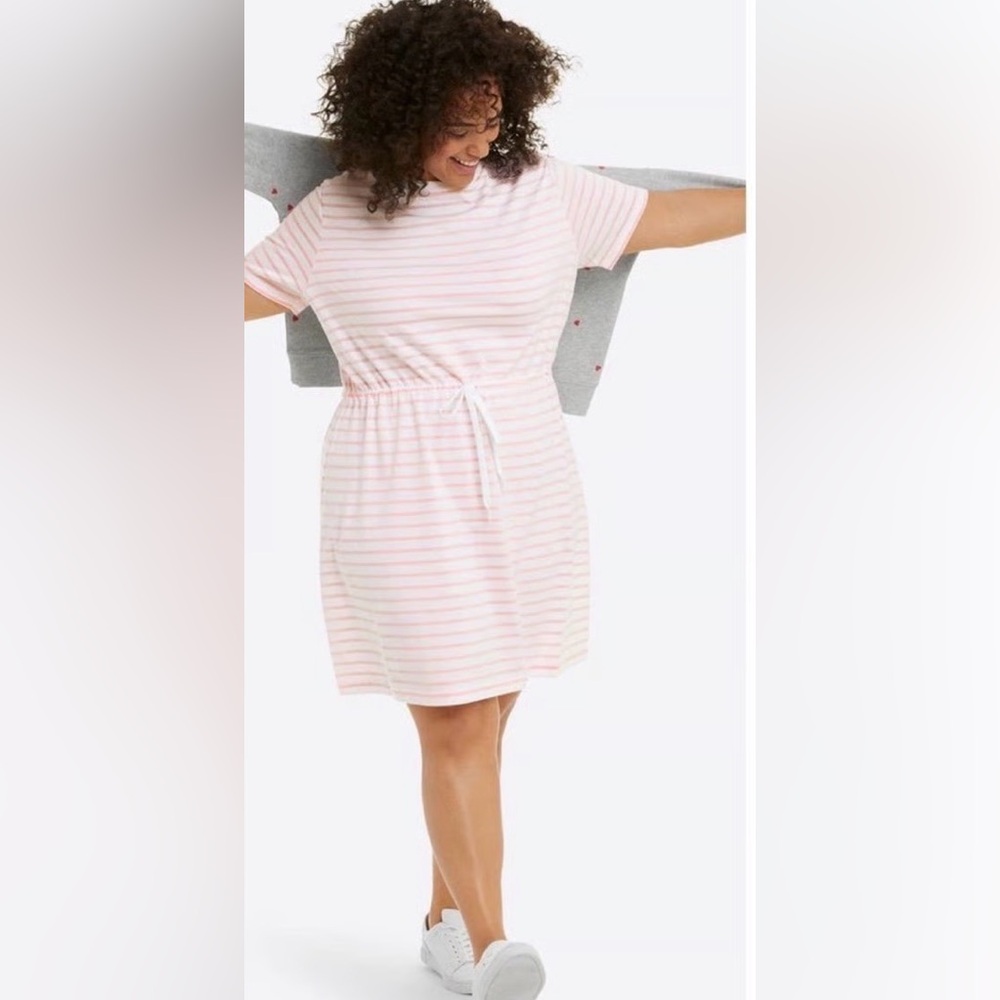 Draper James Pink and White Striped Drawstring Tee Dress